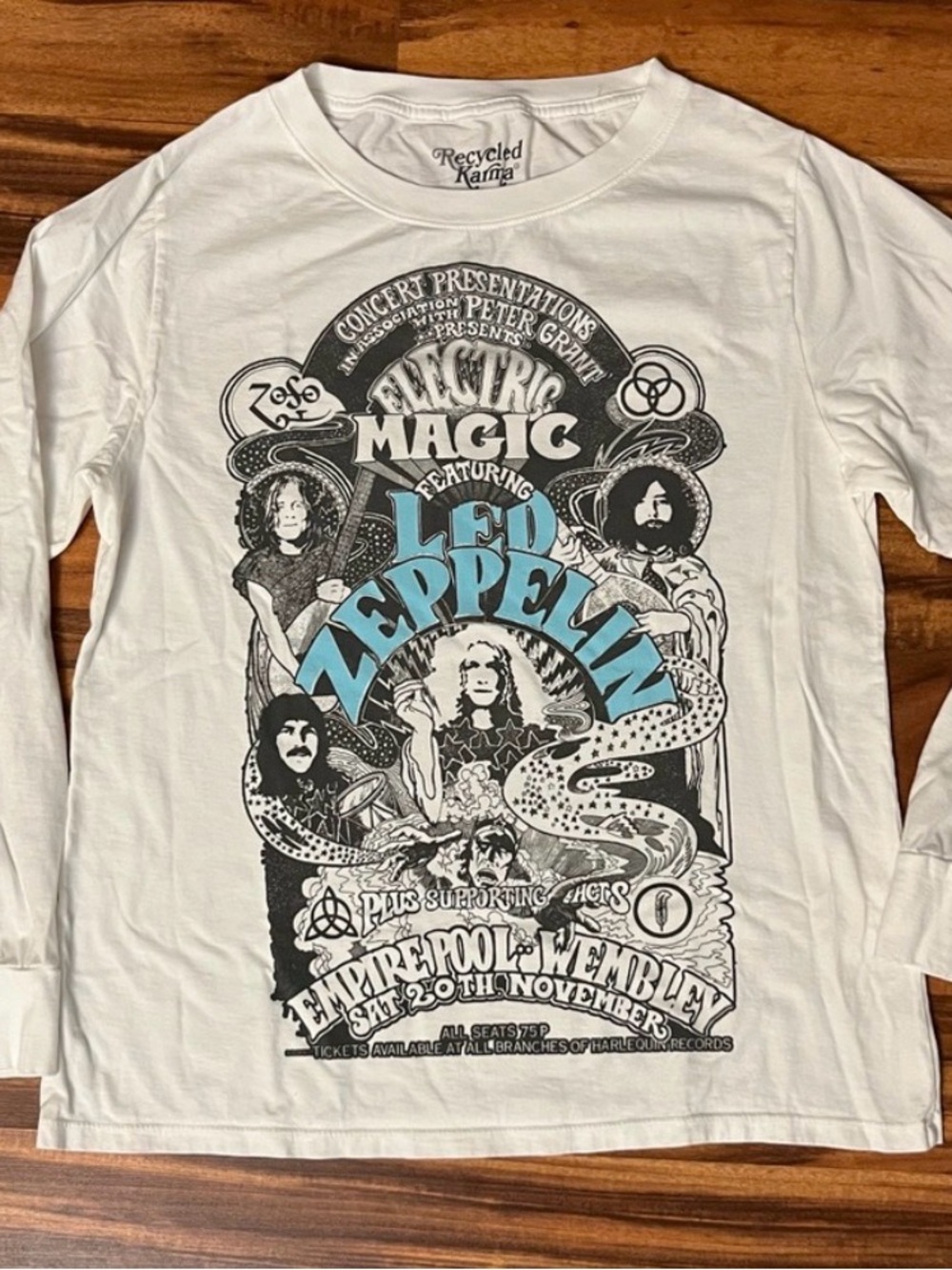Recycled Karma White Long-Sleeve Led Zeppelin Graphic Tee
